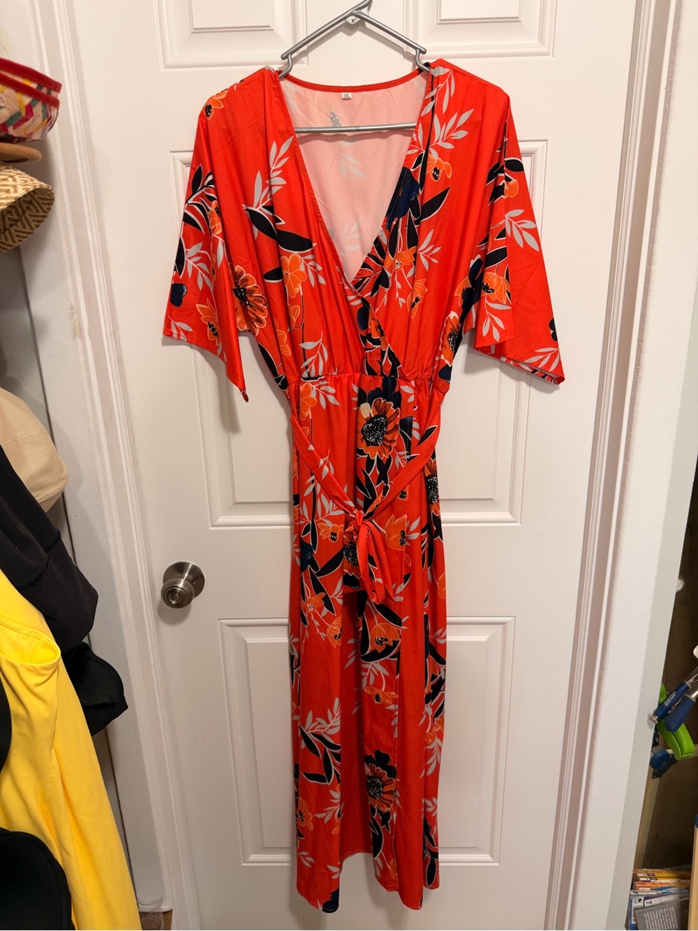Floral Wrap Maxi Dress in Bright Orange